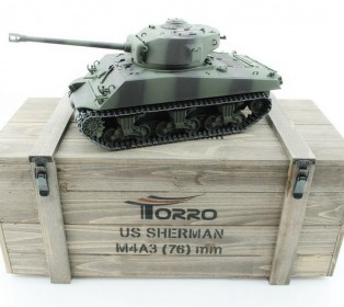 Р/У танк Torro Sherman M4A3 76mm, 1/16 2.4G, ИК-пушка, деревянная коробка