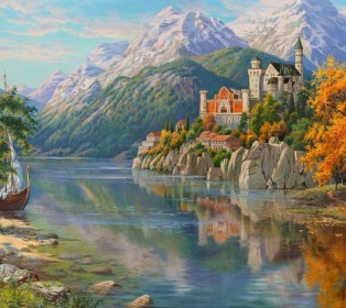 Картина мозаикой с нанесенной рамкой 40х50 И.ПРИЩЕПА. ЗАМОК В ГОРАХ (36 цветов)