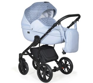 Коляска Indigo MIO+F 3в1 (Indigo) Mi 05 Светло голубая кожа+голубой узор