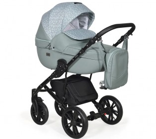 Коляска Indigo MIO+F 3в1 (Indigo) Mi 06 Шалфей кожа+зеленый узор