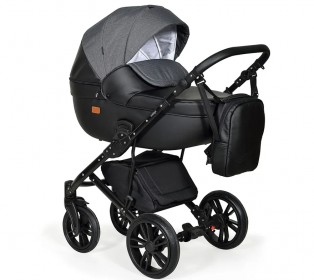 Коляска Indigo MIO+F 3в1 (Indigo) Mi 07 Черная кожа+черный узор