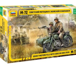 Сборная модель ZVEZDA Советский мотоцикл М-72 с коляской и экипажем, 1/35