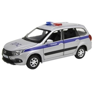 Машина "АВТОПАНОРАМА" LADA GRANTA CROSS "Полиция", серебро, 1/24, свет, звук, в/к 24,5*12,5*10,5 см