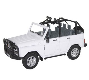 Машина "АВТОПАНОРАМА" УАЗ-469, 1/24, белый, свет, звук, инерция, в/к 22*12*11 см