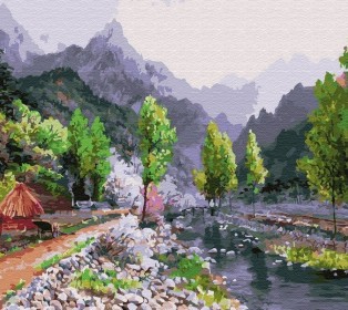 Картина по номерам 40х50 Сунг Ли. Весна в горах (27 цветов)