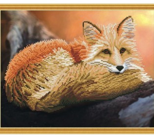 Алмазная мозаика с нанесенной рамкой 40х50 РЫЖИЙ ЛИС (19 цветов)