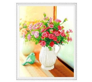 Алмазная мозаика с нанесенной рамкой 40х50 ЦВЕТЫ В КУВШИНЕ (22 цвета)