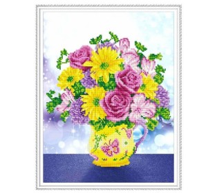 Алмазная мозаика с нанесенной рамкой 40х50 ЦВЕТОЧНЫЙ МИКС (23 цвета)