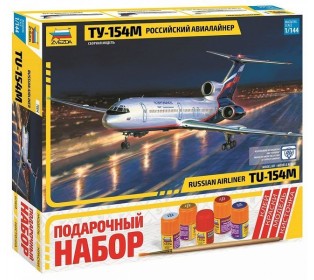 Сборная модель ZVEZDA Российский авиалайнер ТУ-154М, подарочный набор, 1/144