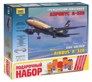 Сборная модель ZVEZDA Гражданский авиалайнер Аэробус А-320, подарочный набор, 1/144