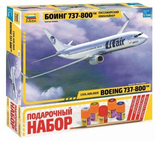 Сборная модель ZVEZDA Пассажирский авиалайнер Боинг 737-800, подарочный набор, 1/144