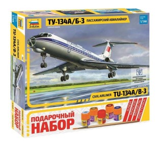 Сборная модель ZVEZDA Пассажирский авиалайнер Ту-134А/Б-3, подарочный набор, 1/144