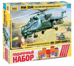 Сборная модель ZVEZDA Российский ударный вертолет Ми-35М, подарочный набор, 1/72