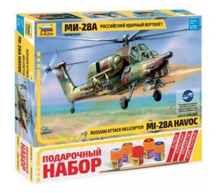 Сборная модель ZVEZDA Российский ударный вертолёт Ми-28А, подарочный набор, 1/72