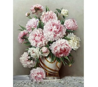 Картина по номерам 40х50 БУЗИН. РОЗОВЫЕ ПИОНЫ (25 цветов)