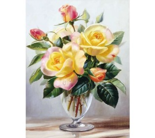 Алмазная мозаика 15х20 ЧАЙНЫЕ РОЗЫ (20 цветов)