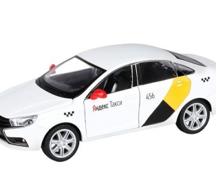 Машина "АВТОПАНОРАМА" Яндекс.Такси  LADA VESTA, белый, 1/24, в/к 24,5*12,5*10,5 см