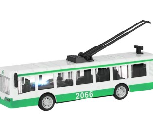 Троллейбус "Автопанорама", зеленый, 1/90, свет, звук, инерция, в/к 22*13,5*5,8 см