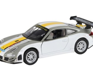 Машина "АВТОПАНОРАМА" Porsche 911 GT3 RSR, серебряный, 1/32, свет, звук, инерция, в/к 17,5*13,5*9см