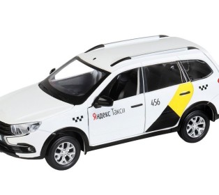Машина "АВТОПАНОРАМА" Яндекс.Такси LADA GRANTA CROSS, белый, 1/24, свет, звук, в/к 24,5*12,5*10,5см
