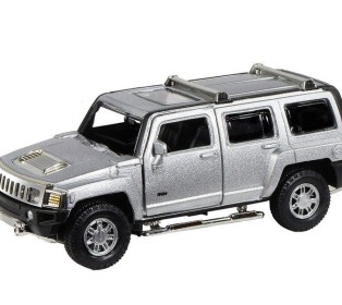 Машина "АВТОПАНОРАМА" Hummer H3, серебряный, 1/32, свет, звук, инерция, в/к 17,5*13,5*9 см