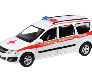 Машина "АВТОПАНОРАМА" LADA LARGUS "Скорая помощь", 1/24, свет, звук, инерция, в/к 24,5*12,5*10,5 см