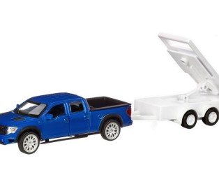 Машина "АВТОПАНОРАМА" Ford F-150 c прицепом с дорожными знаками, 1/43, инерция, в/к