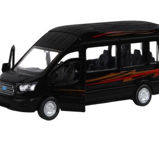 Машина "АВТОПАНОРАМА" Ford Transit, черный, 1/52, инерция, откр. двери, в/к 17,5*12,5*6,5 см