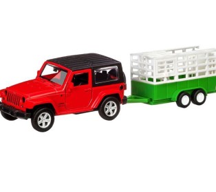 Машина "АВТОПАНОРАМА" Jeep Wrangler c прицепом для перевозки животных, 1/43, инерция, в/к