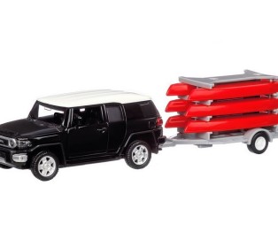 Машина "АВТОПАНОРАМА" Toyota FJ Cruiser c прицепом с досками для серфинга, 1/43, инерция, в/к