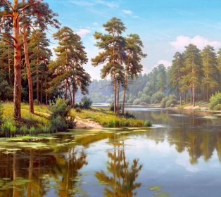 Картина мозаикой с нанесенной рамкой 40х50 И.ПРИЩЕПА. СОСНЫ У ВОДЫ (29 цветов)