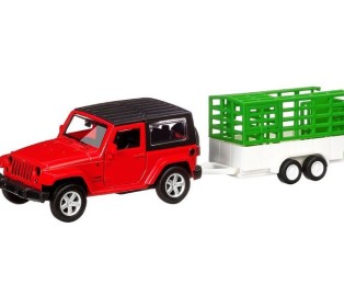 Машина "АВТОПАНОРАМА" Jeep Wrangler c прицепом, 1/43, открываются передние двери, инерция, в/к