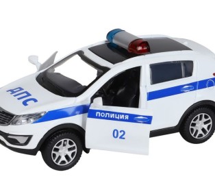 Машина "АВТОПАНОРАМА" KIA SPORTAGE R, Полиция, 1/39, инерция, откр. двери, в/к 17,5*12,5*6,5 см