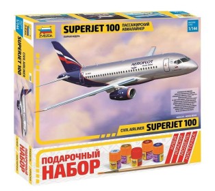Сборная модель ZVEZDA Региональный пассажирский авиалайнер Superjet 100, подарочный набор, 1/144