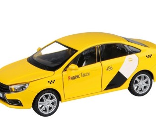 Машина "АВТОПАНОРАМА" Яндекс.Такси  LADA VESTA, желтый, 1/24, в/к 24,5*12,5*10,5 см