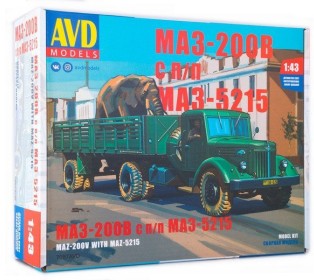Сборная модель AVD МАЗ-200В с полуприцепом МАЗ-5215, 1/43