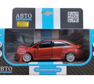 Машина "АВТОПАНОРАМА" Toyota Corolla Hybrid, 1/32, красный, инерция, свет, звук, в/к 17,5*13,5*9 см