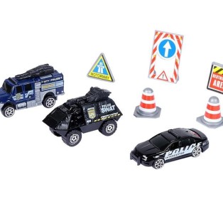 Набор металлических машинок AUTODRIVE Полицейская техника 3шт (машина, джип, бтр), дорожные знаки