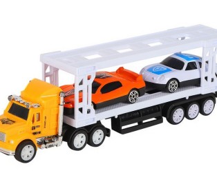 Машина AUTODRIVE Автовоз 20см фрикционный, желтый, 2 машинки 7см, в/к 22*4*7,5 см