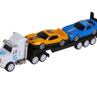 Машина AUTODRIVE Автовоз 20см фрикционный, белый, 2 машинки 7см, в/к 22*4*7,5 см